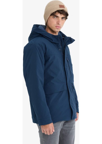 Su İtici Regular Fit Kapüşonlu Fermuarlı İç Cepli Cebi Pelüşlü Mont E9248AX25WN