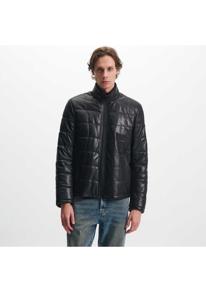 Siyah Hakiki Deri Erkek Hakiki Deri Mont - E23KDM310465-Q3H