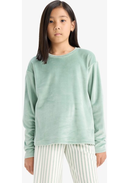 Kız Çocuk Pijama Takımı Uzun Kollu Üst Çizgili Uzun Alt