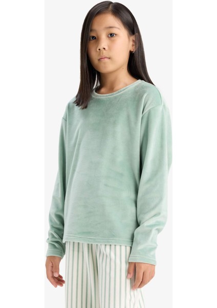 Kız Çocuk Pijama Takımı Uzun Kollu Üst Çizgili Uzun Alt