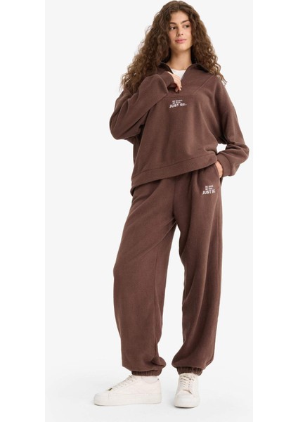 Standart Fit Beli Bağcıklı Cepli Polar Eşofman Altı