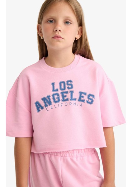 Kız Çocuk 2'li Takım Baskılı Kısa Kollu Tişört Beli Lastikli Eşofman Altı E6414A825AU