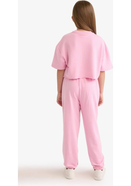 Kız Çocuk 2'li Takım Baskılı Kısa Kollu Tişört Beli Lastikli Eşofman Altı E6414A825AU