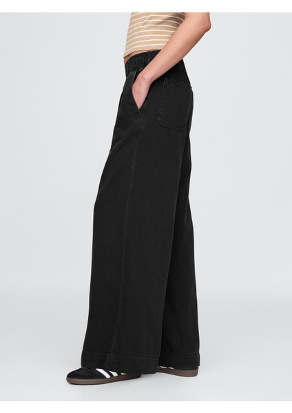 Kadın Siyah Mid Rise Ultrasoft Easy Baggy Jean Pantolon indirimleri