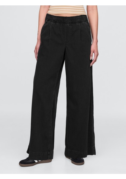 Kadın Siyah Mid Rise Ultrasoft Easy Baggy Jean Pantolon