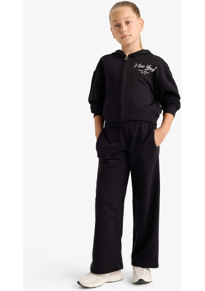 Kız Çocuk 2'li Takım Baskılı Kapüşonlu Sweatshirt Eşofman Altı E6417A825AU