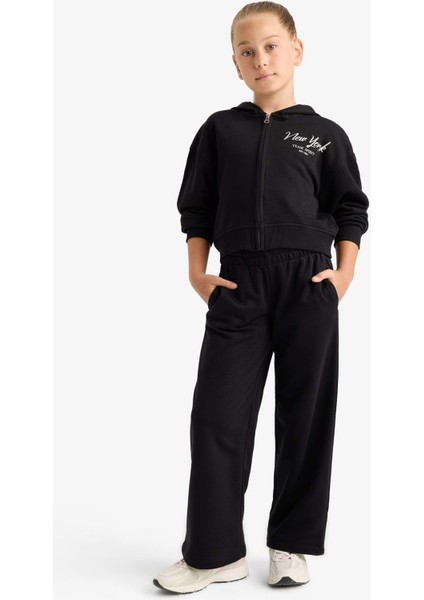 Kız Çocuk 2'li Takım Baskılı Kapüşonlu Sweatshirt Eşofman Altı E6417A825AU