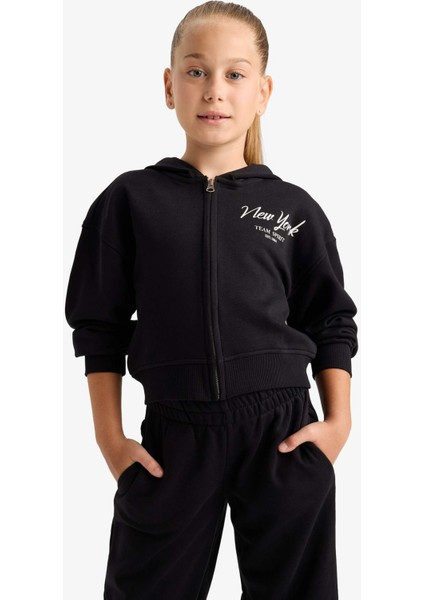 Kız Çocuk 2'li Takım Baskılı Kapüşonlu Sweatshirt Eşofman Altı E6417A825AU