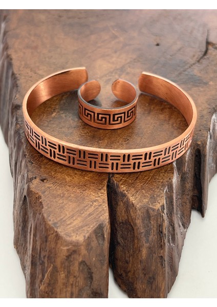Ayarlanabilir %100 Saf Bakır Bileklik Bakır Yüzük Kombini El Yapımı Bileklik Yüzük