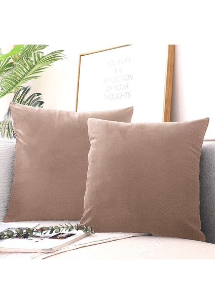 Sütlü Kahve Kırlent Kılıfı 4'lü Set - Gizli Fermuarlı - Kadife Dokulu