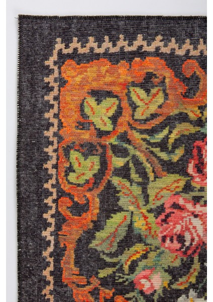 Norm Halı Allure 61-028 Siyah Eskitme Halı Etnik Otantik Dokuma Şönil Yıkanabilir Salon Halısı