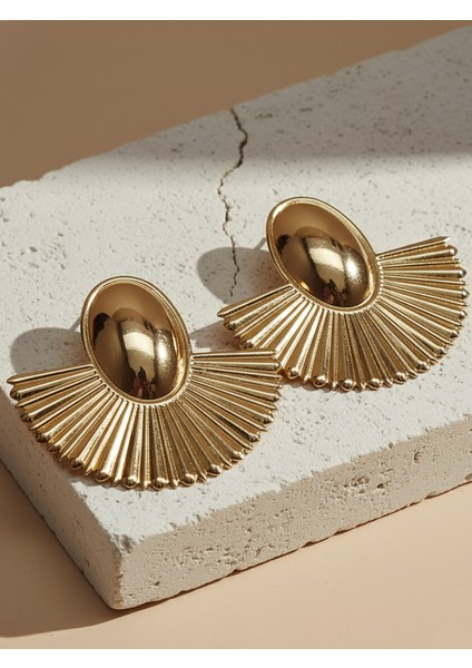 Art Deco Esintili Parlak Altın Renkli Yelpaze Küpe fiyatları