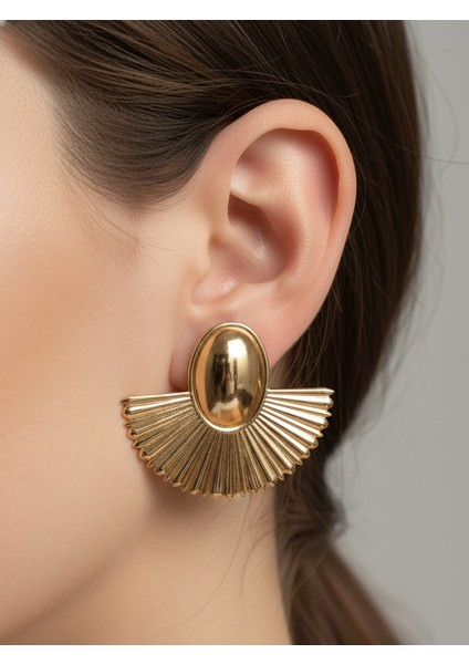 Art Deco Esintili Parlak Altın Renkli Yelpaze Küpe modelleri