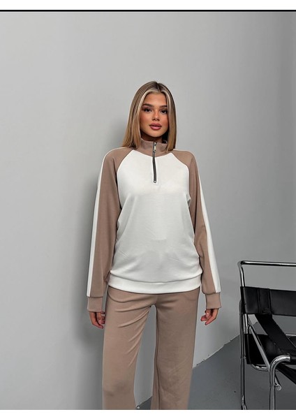 Yarım Fermuarlı Oversize Geniş Paça Yumuşak Doku Modal Kumaş Eşofman Takım