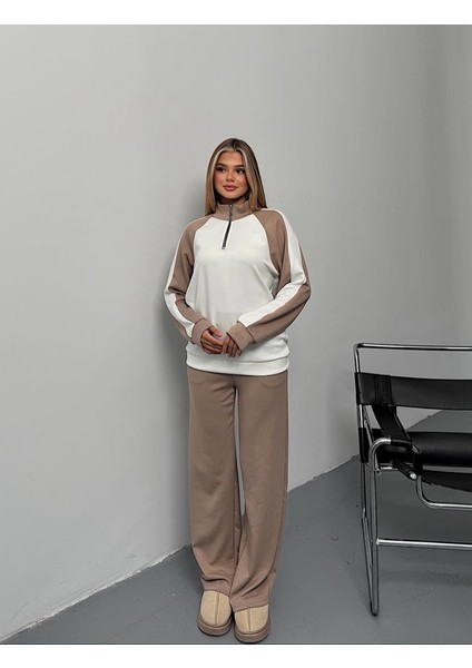 Yarım Fermuarlı Oversize Geniş Paça Yumuşak Doku Modal Kumaş Eşofman Takım fiyatları