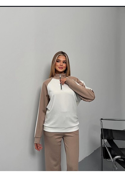 Yarım Fermuarlı Oversize Geniş Paça Yumuşak Doku Modal Kumaş Eşofman Takım fırsatları