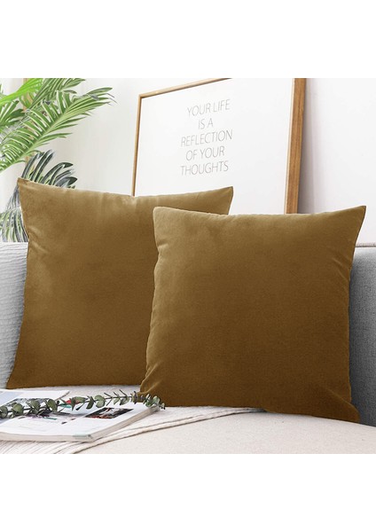 Hardal Kırlent Kılıfı 4'lü Set - Gizli Fermuarlı - Kadife Dokulu