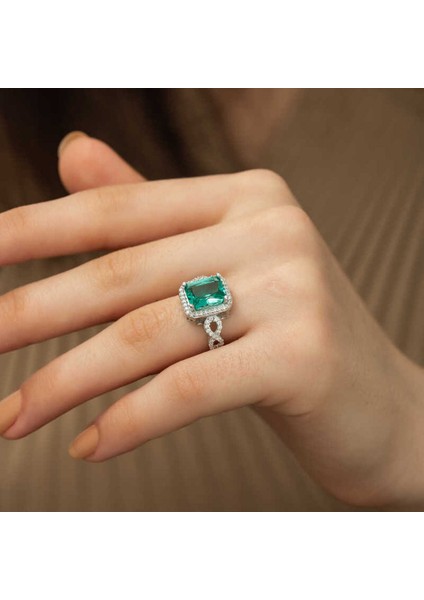 Set.up 925 Ayar Gümüş Yeşil Turmalin Baget Kesim Tasarım Yüzük modelleri