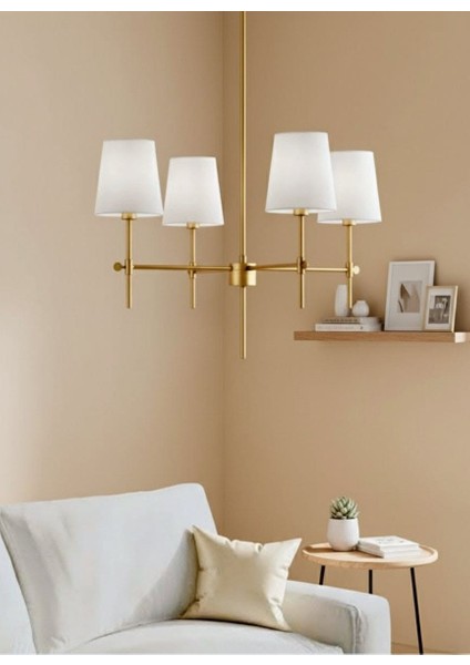 Modern Tasarım Eskitme Avize 4 Kollu Krem Abajur Salon Oturma Odası Avizesi modelleri