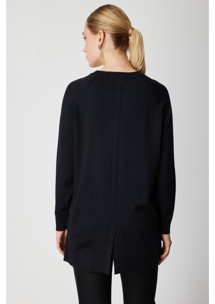 Kadın Önü Zincirli Desenli Uzun Triko Kazak 65387 Siyah fırsatları