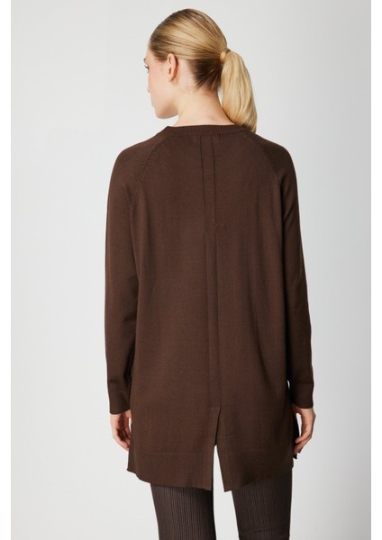 Kadın Önü Zincirli Desenli Uzun Triko Kazak 65387 Kahverengi fırsatları