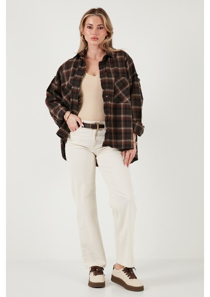 Ekoseli Pamuklu Oversize Fit Klasik Yaka Gömlek Bayan Gömlek 6835002 fiyatları