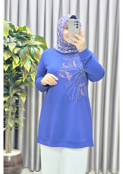 Kadın Giyim Büyük Beden Modal Taşlı Çiçekli Tunik indirimleri