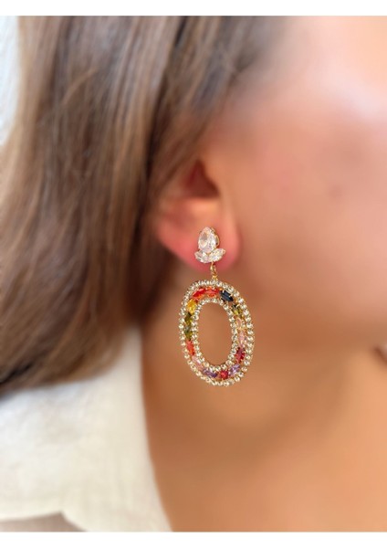 Set.up Komple Taşlarla Işlenmiş Renkli Sallantılı Küpe fiyatları