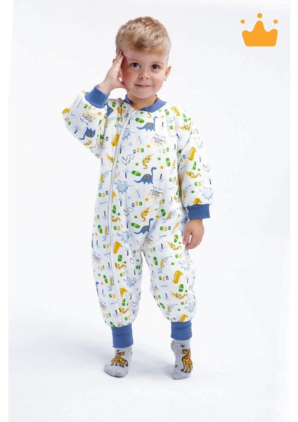 2-9 Yaş 2.5 Tog %100 Pamuk Astarlı Elyaf Dolgulu Çocuk Uyku Tulumu Mavi Dino 23504 modelleri