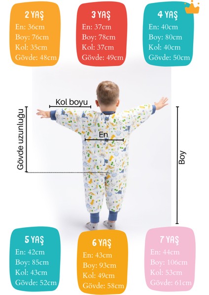 2-9 Yaş 2.5 Tog %100 Pamuk Astarlı Elyaf Dolgulu Çocuk Uyku Tulumu Mavi Dino 23504 indirimleri