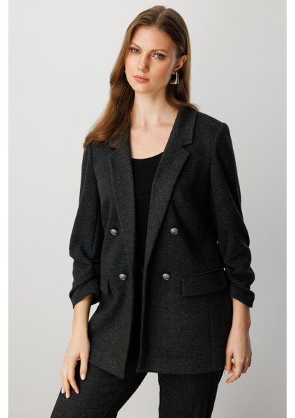 Kadın Büyük Beden Kolu Büzgülü Kapak Cepli Ceket 5587 Antrasit