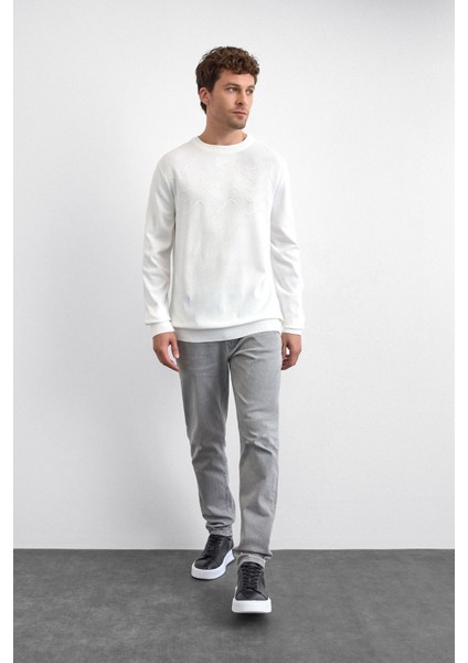 Regular Fit Bisiklet Yaka Işleme Detaylı Triko Kazak Erkek Kazak B35W40042 101 fiyatları