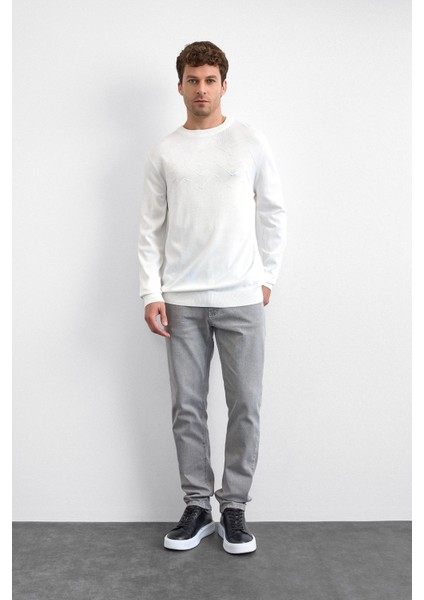 Regular Fit Bisiklet Yaka Işleme Detaylı Triko Kazak Erkek Kazak B35W40042 101 fırsatları