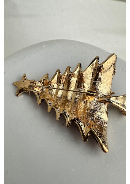 Yılbaşı Özel Taş Süslemeli Kırmızı Çam Ağacı Broş (6cm) fiyatları