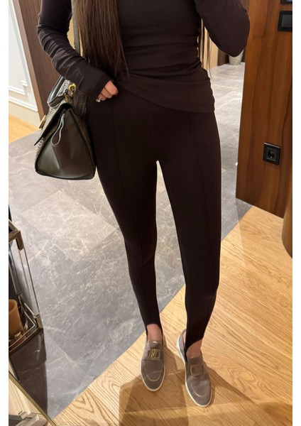 Önü Nevürlü Paça Detay Tayt- Kahverengi