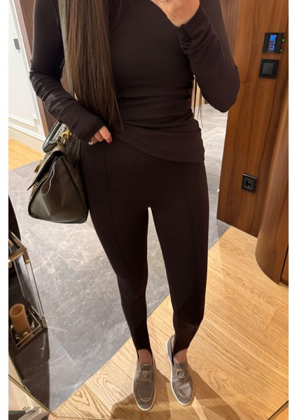 Önü Nevürlü Paça Detay Tayt- Kahverengi fırsatları