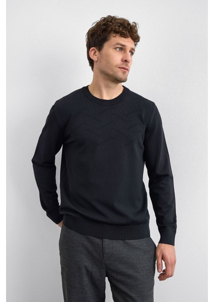 Regular Fit Bisiklet Yaka Işleme Detaylı Triko Kazak Erkek Kazak B35W40042 102