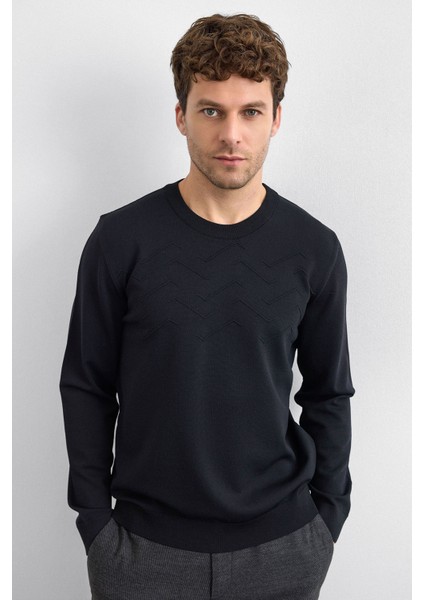 Regular Fit Bisiklet Yaka Işleme Detaylı Triko Kazak Erkek Kazak B35W40042 102 modelleri