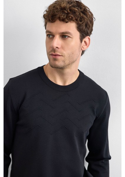 Regular Fit Bisiklet Yaka Işleme Detaylı Triko Kazak Erkek Kazak B35W40042 102 fırsatları