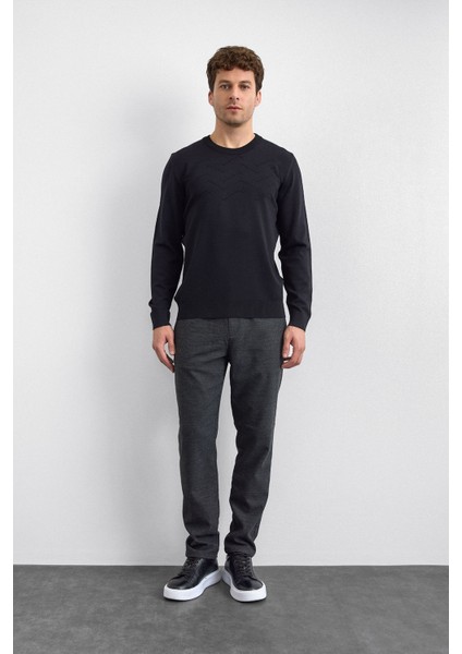 Regular Fit Bisiklet Yaka Işleme Detaylı Triko Kazak Erkek Kazak B35W40042 102 indirimleri