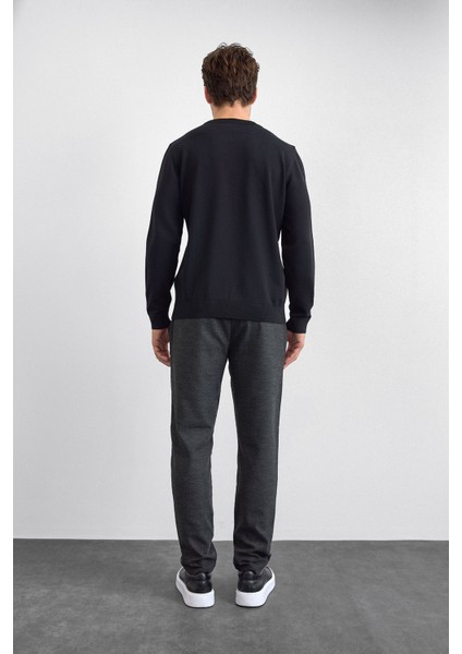 Regular Fit Bisiklet Yaka Işleme Detaylı Triko Kazak Erkek Kazak B35W40042 102