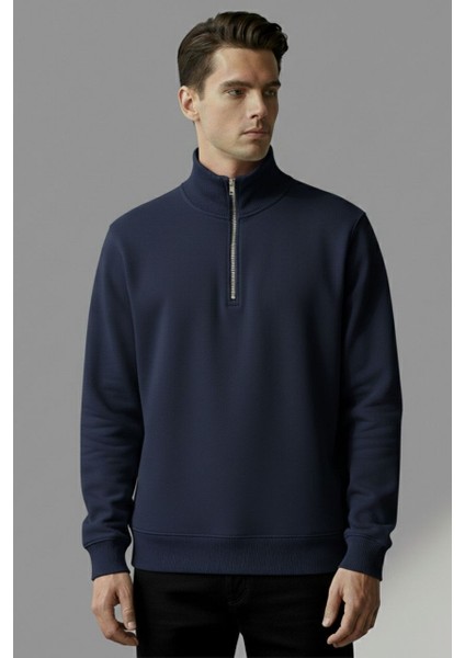Yarım Fermuarlı Dik Yaka 3-Iplik Erkek Sweatshirt