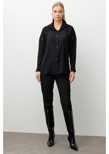 Moda Ilgi Kadın Nakış Detaylı Oversize Gömlek 0095 Siyah fiyatları