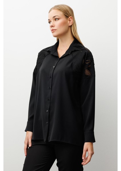 Moda Ilgi Kadın Nakış Detaylı Oversize Gömlek 0095 Siyah modelleri