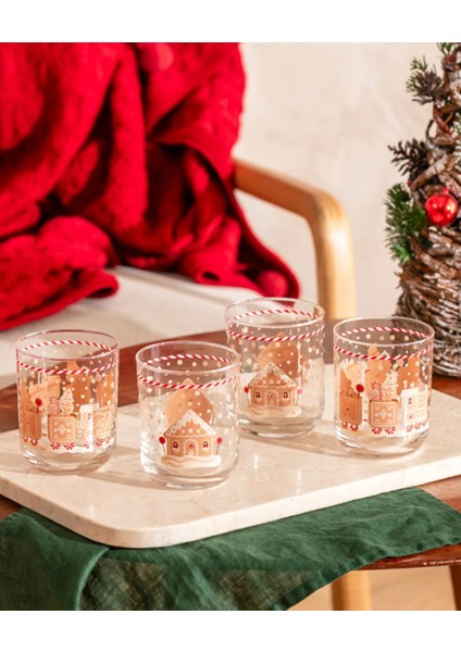 Lcw Home Karışık Yılbaşı Temalı Cam Bardak Seti 4'lü 350 ml