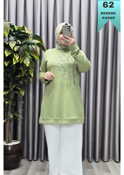 Kadın Giyim Büyük Beden Modal Taşlı Çiçekli Tunik