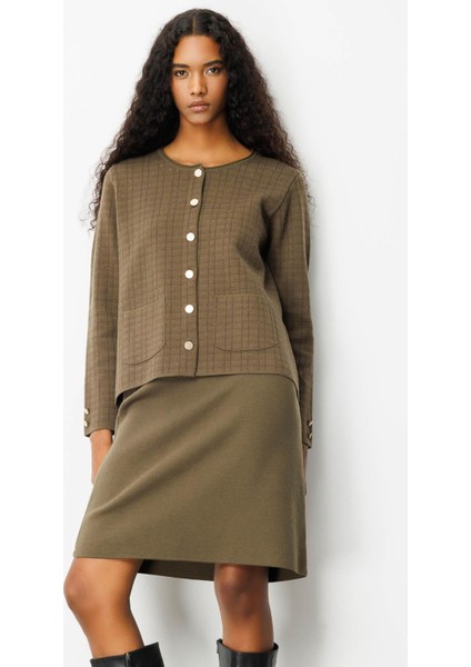 Kadın Kareli Simli Ceket 25065 Haki