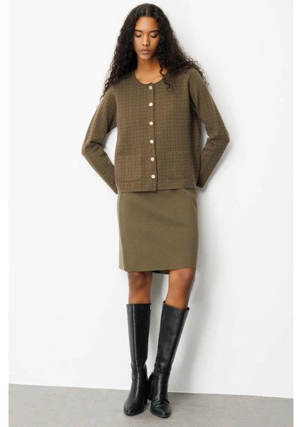 Kadın Kareli Simli Ceket 25065 Haki fiyatları