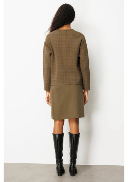 Kadın Kareli Simli Ceket 25065 Haki fırsatları