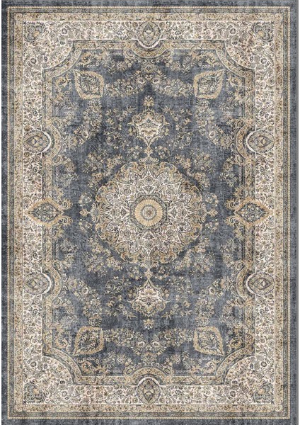 Norm Halı Allure 54-033 Mavi Eskitme Halı Etnik Otantik Dokuma Şönil Yıkanabilir Salon Halısı